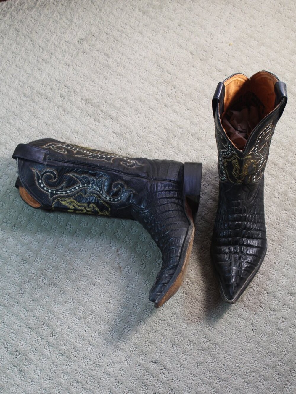 Jar Boot Men's Size 8.5 Black Croc Leather Embroidered Pointed Toe Western Boots